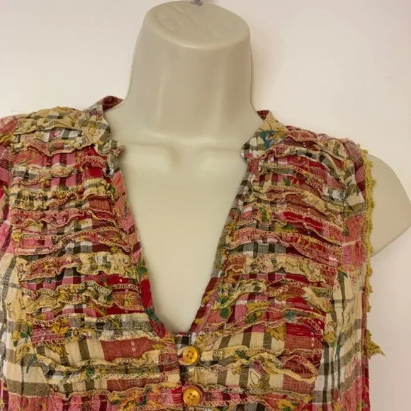 American Rag Womens Blouse Babydoll Plaid Boho Country Western Size M Festival - Picture 2 of 8